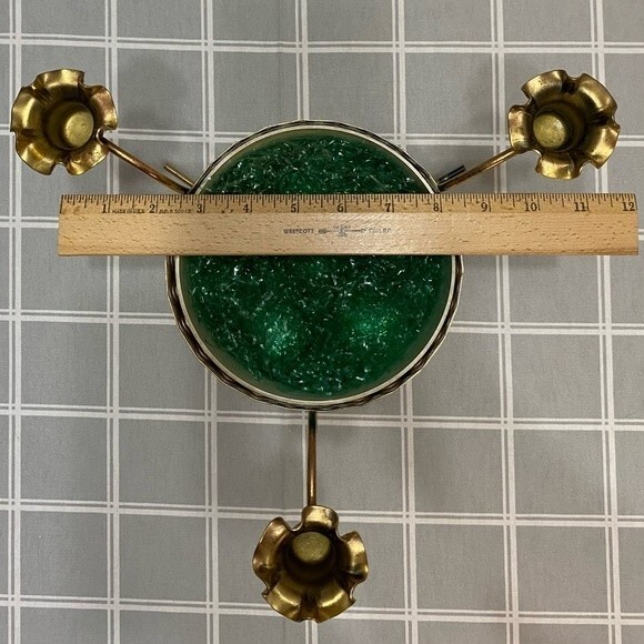 Vintage MCM Unique Gold Metal 3 Candle Holder Bowl Centerpiece Holiday Basket - Picture 9 of 9